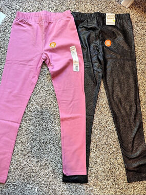 2 NWT jumping Beans Cotton Leggings Girls  Pink & Black sparkle size 8